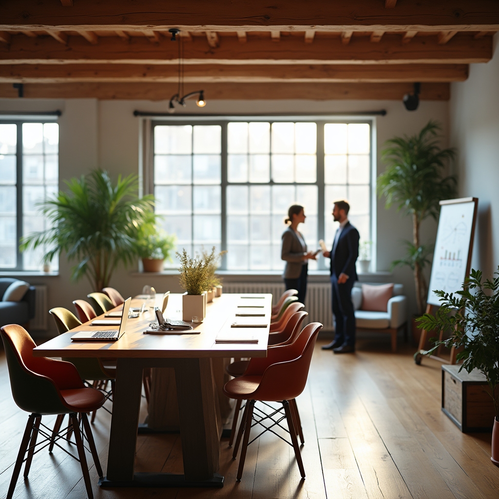 Bright consulting office with a table set for a client meeting