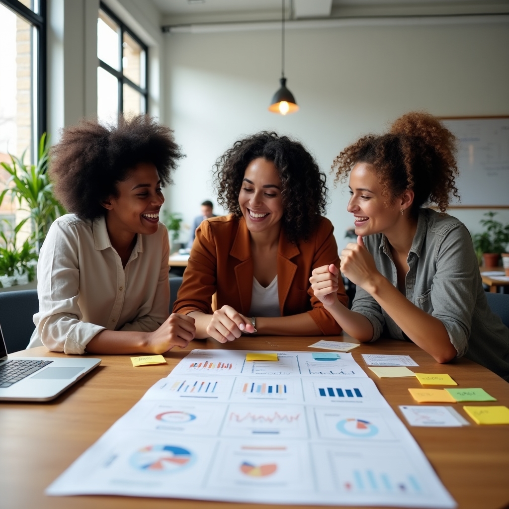 Consulting team reviewing a content calendar and search performance notes together